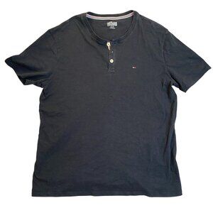 Tommy Hilfiger Men's Henley Shirt XL Black Short Sleeve Cotton Casual